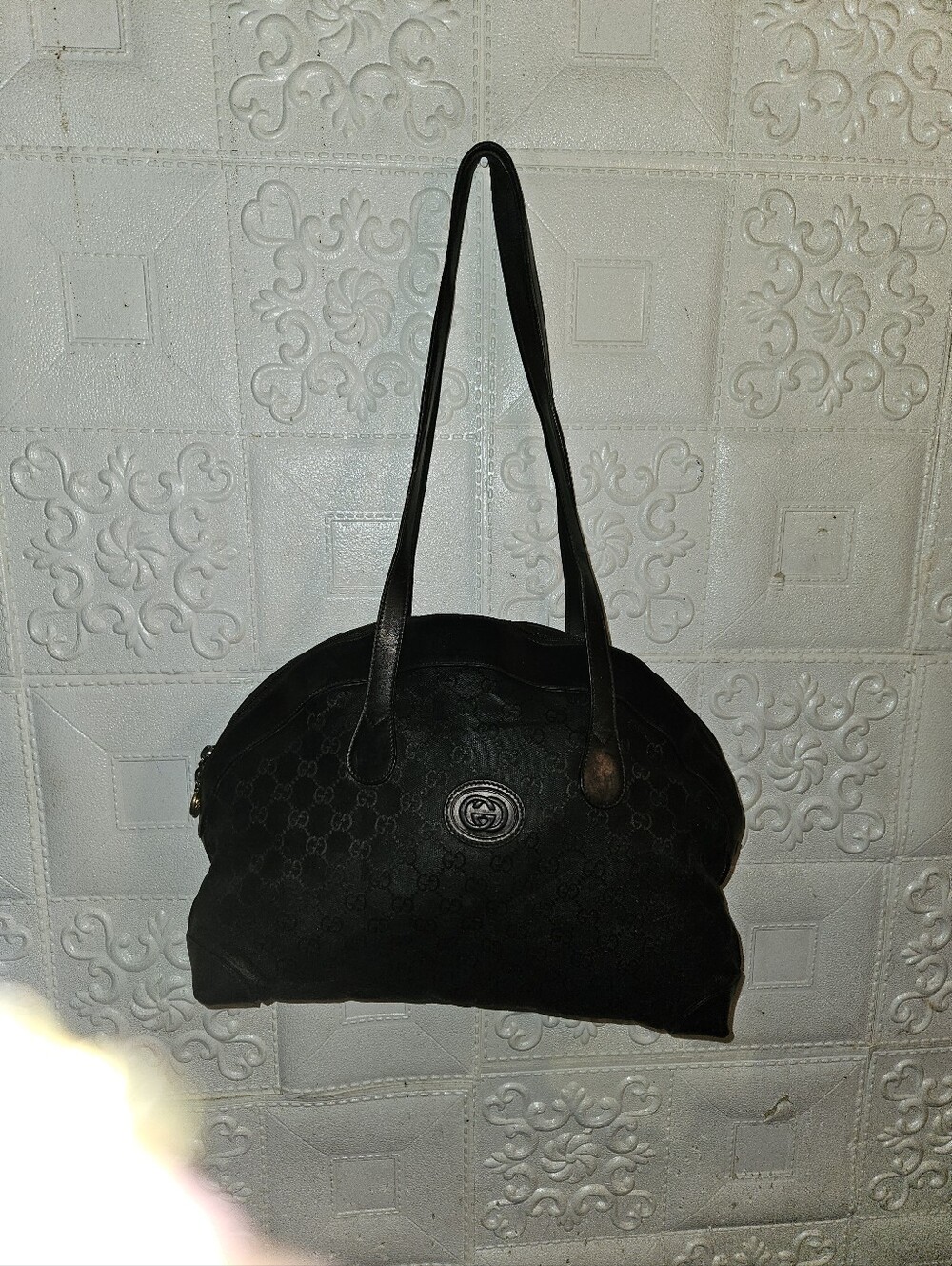 Gucci GG MONOGRAM Black Canvas Dome Moon Shaped Authentic Vintage Shoulder Bag